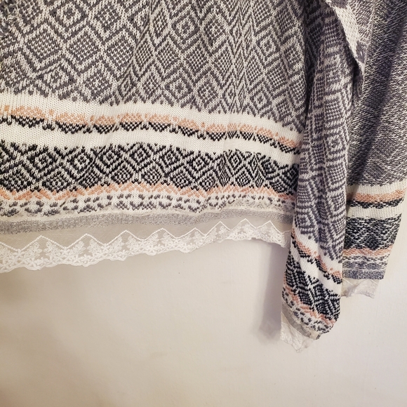 Absolutely Famous Cardigan Knitted Open Front Waterfall Pink Gray Crem Lace XL - Picture 2 of 13